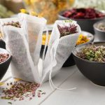 Filter tea bags filled with dry medicinal herbs